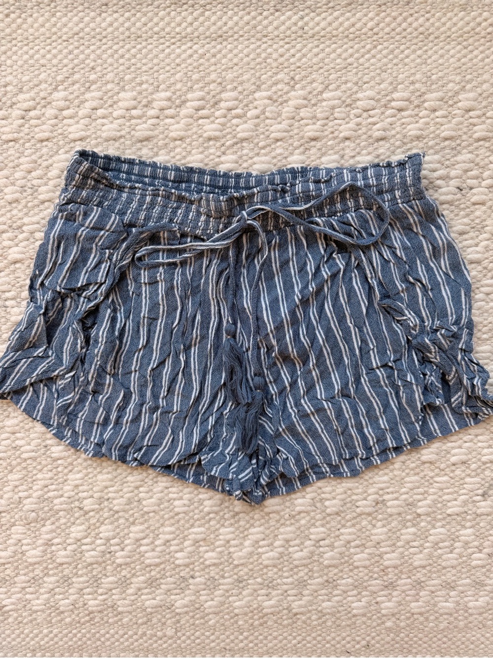 American Eagle Outfitters Blue and White Striped Tie-Waist Athletic Shorts